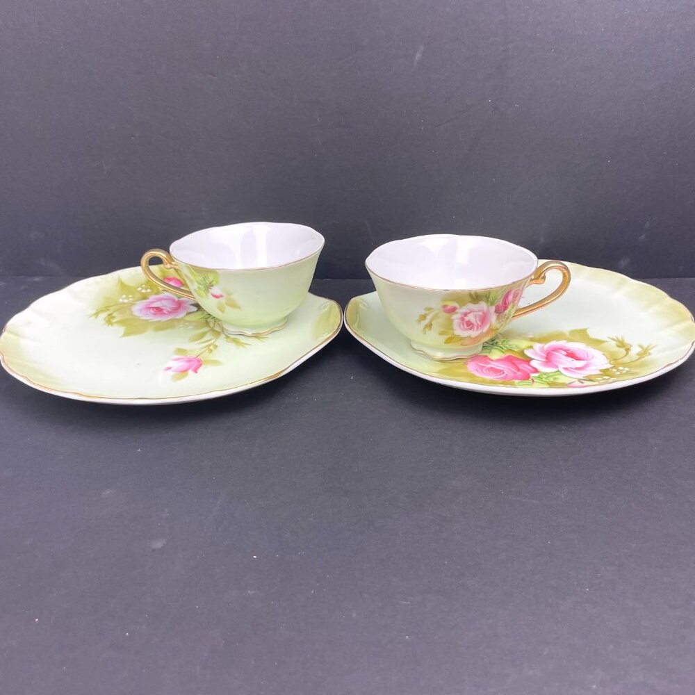 Set of 2 Lefton China 3071 Hand Painted Cup & Saucer Sets Pink Roses - Japan - Picture 2 of 14